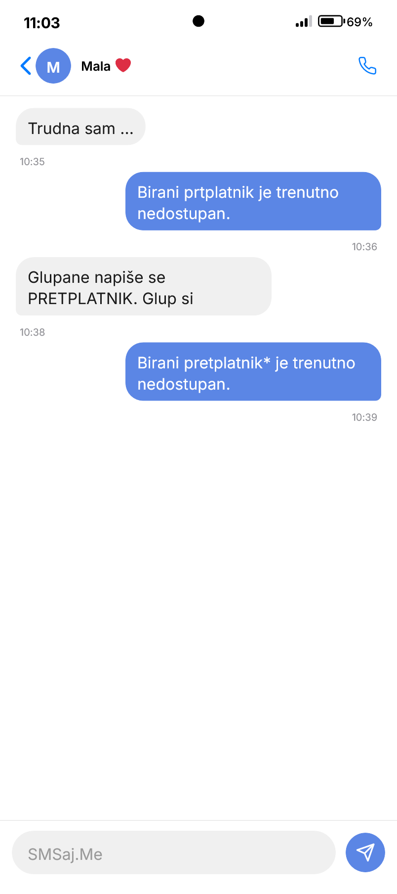 SMS razgovor - Mala <3