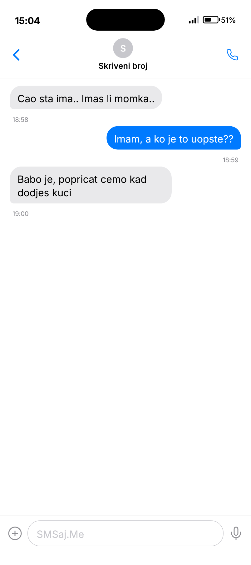SMS razgovor - Skriveni broj