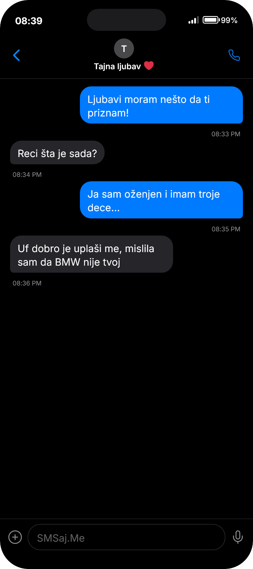 SMS razgovor - Tajna ljubav <3